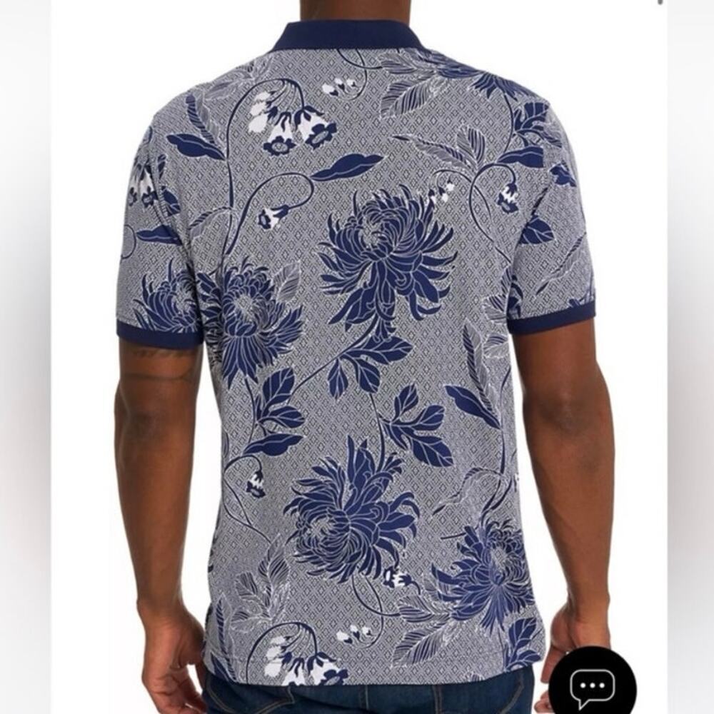 Robert Graham “Mabry” Floral Jacquard Polo Shirt Blue Gray Men’s XL Classic Fit - Picture 2 of 6